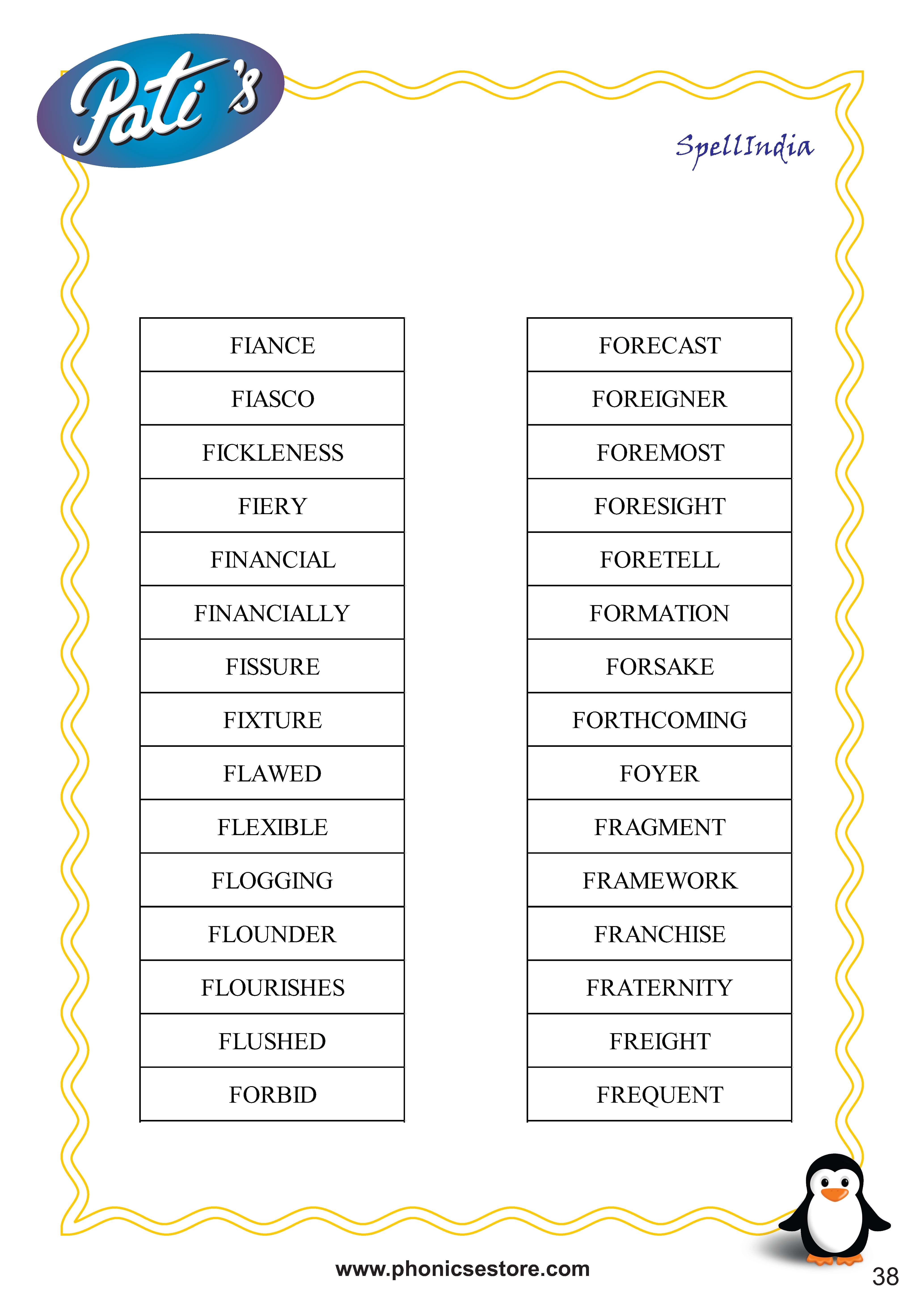 Pati Spelling Bee word list Class 6 Grade 6